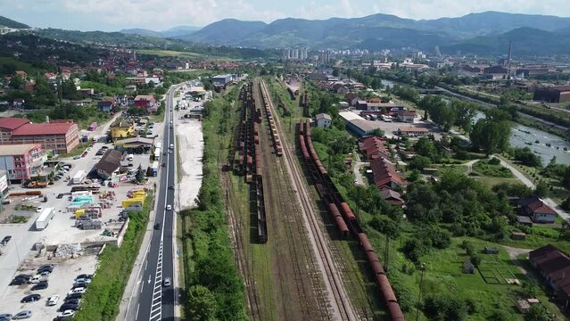 Drone Shot of industrial area of Zenica, Bosnia (Zeljezara)
