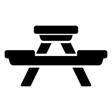 recommend clip art: Icon of a wooden picnic table with long chairs