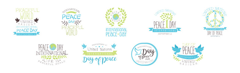 International Day of Peace Label with Phrase Vector Set
