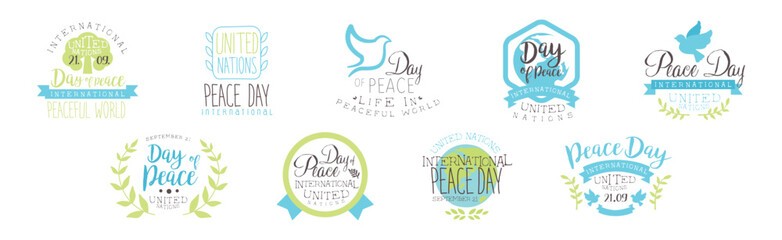 International Day of Peace Label with Phrase Vector Set