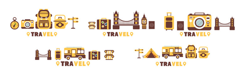 Time to Travel and Vacation Wanderlust Flat Object Vector Set