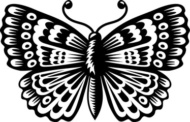A butterfly with an abstract pattern on its wings illustration in a vintage retro style design