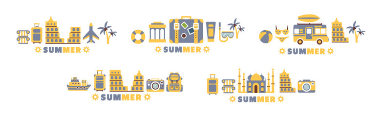 Time to Travel and Summer Vacation Wanderlust Flat Object Vector Set