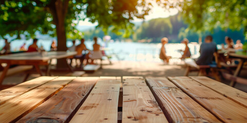 Fototapeta premium front view shot of empty garden table at summer bar
