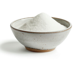 Bowl of sugar on a white background. Created with Generative AI technology.