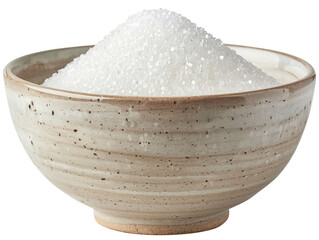 Bowl of sugar on a white background. Created with Generative AI technology.