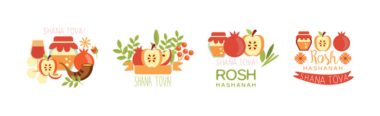Rosh Hashanah Symbol and Object Composition Vector Set