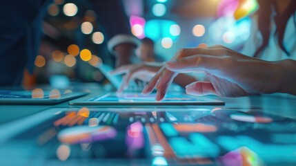 close up of business planning on a tablet digital strategy focus on technology dynamic Fusion modern office