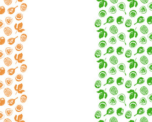 Tropical banner template with hand drawn granadilla frame. Passion fruit seamless pattern. Vector passion fruit background. Exotic fruits.