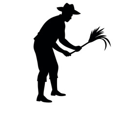 A farmer working on the field vector silhouette isolated white background