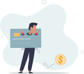 Credit card debt, overspending problem, financial failure or too much cost and expense concept.flat illustration.