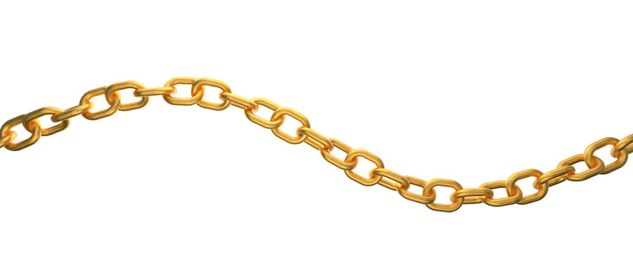Gold chain in a wave. Gold chain on a transparent white background. Making a gold chain according to your design. 3D rendering