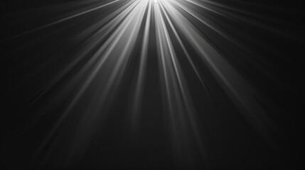 One directional light rays at center on a flat black background, texture.