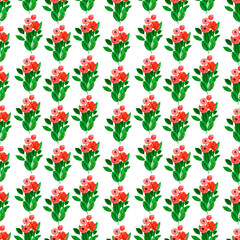 Watercolor seamless pattern with various decorative flowers and leaves