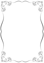 Vintage frame, abstract floral decoration, scrolling wood, gray, white background.