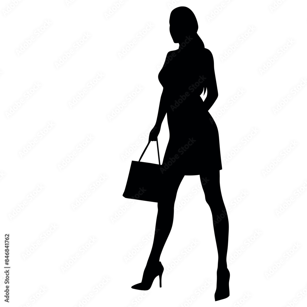 Poster a shopping woman holding a bag standing pose victor silhouette