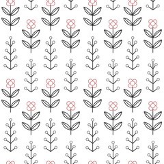 Monochrome seamless pattern with simple geometric flowers. Scandinavian abstract background.