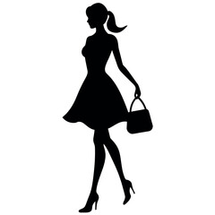 A shopping woman holding a bag standing pose victor silhouette 