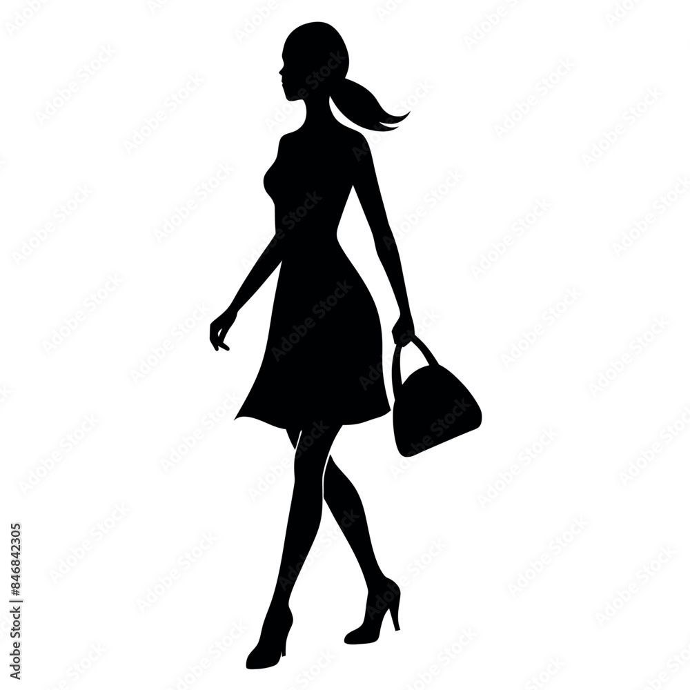 Poster a shopping woman holding a bag standing pose victor silhouette