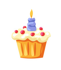 Festive Cupcake with Candle Vector
