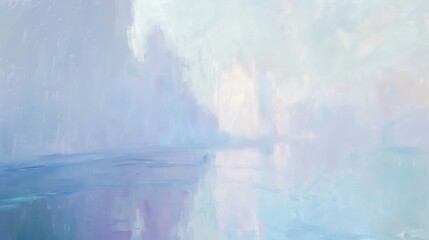 An abstract painting using pastel blue, purple, white, colors.