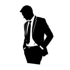 Business man standing pose  vector silhouette, isolated white background