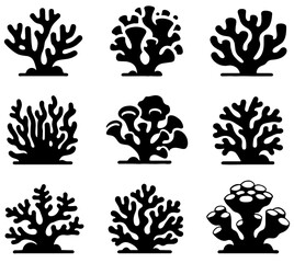 Underwater Plants Silhouette, Ideal for Marine and Nature Themes - Flat Vector Illustration