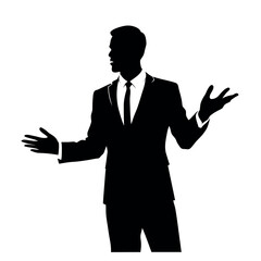 Business man standing pose  vector silhouette, isolated white background