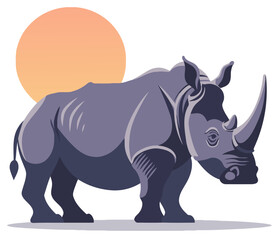 Rhino Illustration, Ideal for Wildlife and Nature Themes - Flat Vector Illustration