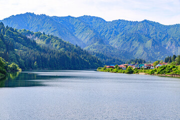 Scenic Village by Mountain Lake in Aizu Fukushima Japan