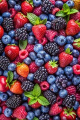 Fototapeta premium Background of mixed blackberries, raspberries, and blueberries