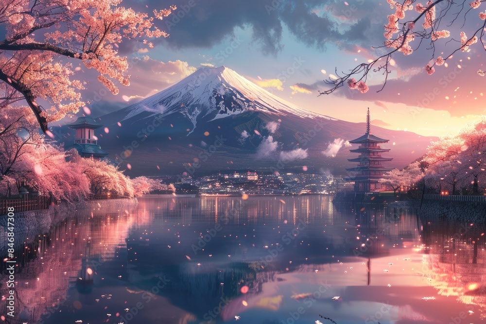 Canvas Prints Mount Fuji and the Water Surface