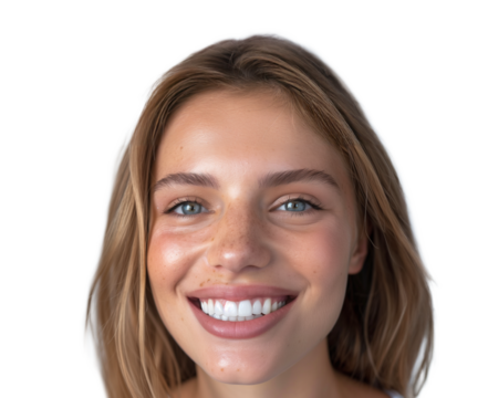 Portrait of young beautiful cute cheerful girl smiling looking at camera over transparent background