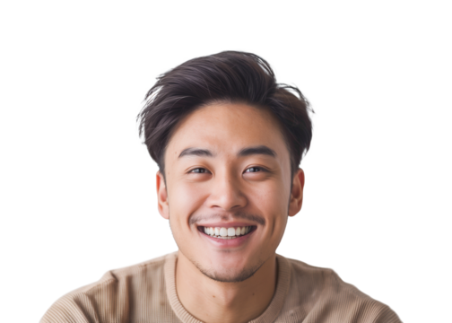 Smiling Korean male looking at camera isolated on transparent background. Handsome young asian guy posing for picture - Powered by Adobe