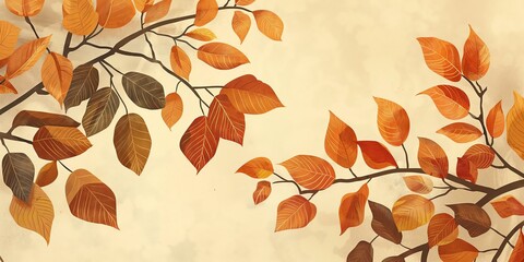 Stylized illustration of autumn leaves with vivid warm colors and artistic brush strokes