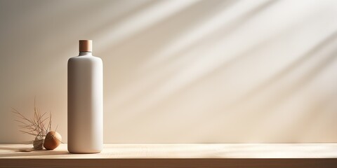 shampoo bottle product blank gel container mock up on wooden surface decoration background scene