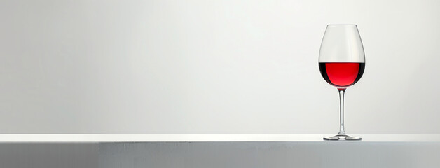 wide panoramic background banner image of red wine glass in white background with blank space for texts 