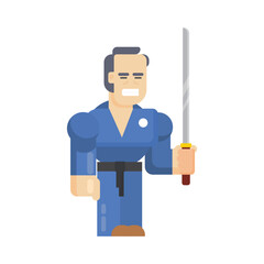 Samurai, Geometric flat design character illustration