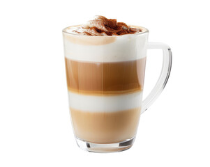 Glass cup of tasty aromatic latte on transparent background