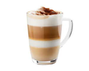 Glass cup of tasty aromatic latte on transparent background