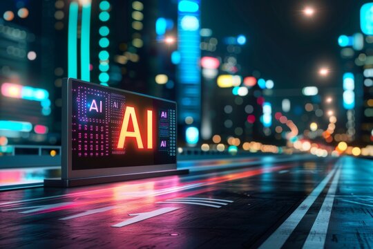 AI data processing unit with colorful lights in a high tech lab, illustrating the intricate workings of artificial intelligence and advanced technology in a futuristic environment