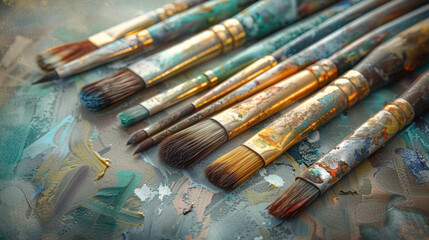 Obraz premium A collection of paintbrushes with some of them being old and worn