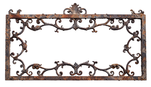 Rust of metals. Corrosive Rust on transparent. Frame of grunge rusted metal texture                    