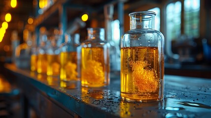 Glassware Filled with Hydrochloric Acid in a Laboratory Setting with Scientific Tools and Precise Measurement