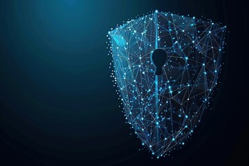Security Shield composed of polygons. Business concept of data protection. Low poly elegant design. The shield consists of lines, dots and shapes