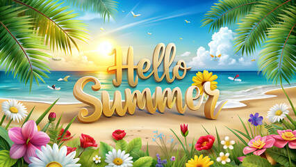 Best Summer Background and banner with 3D text Hello Summer, colorful designs