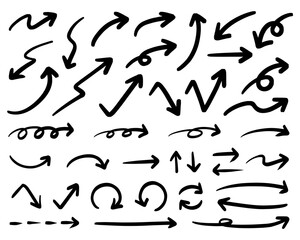 シンプルなペンの手書きの矢印セット_黒