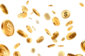a gold coins falling down