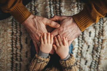 Closeup hand of newborn baby boy son lies on top of his father