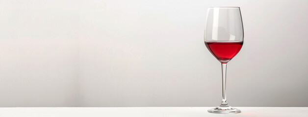 wide panoramic background banner image of red wine glass in white background with blank space for texts 